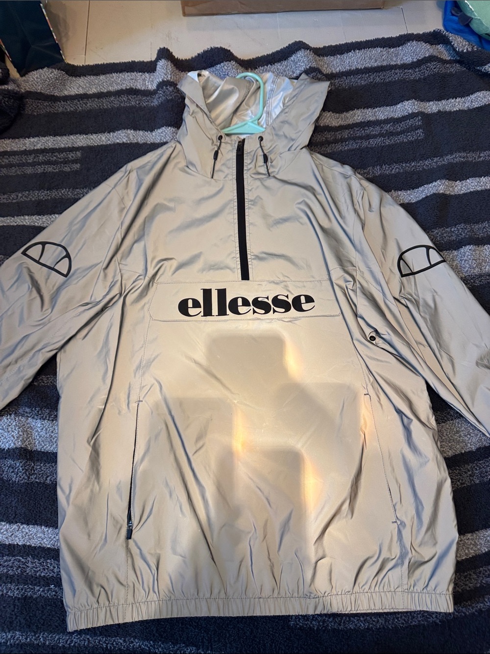 ellesse Silver Reflective Hooded Pullover Bomber Jacket